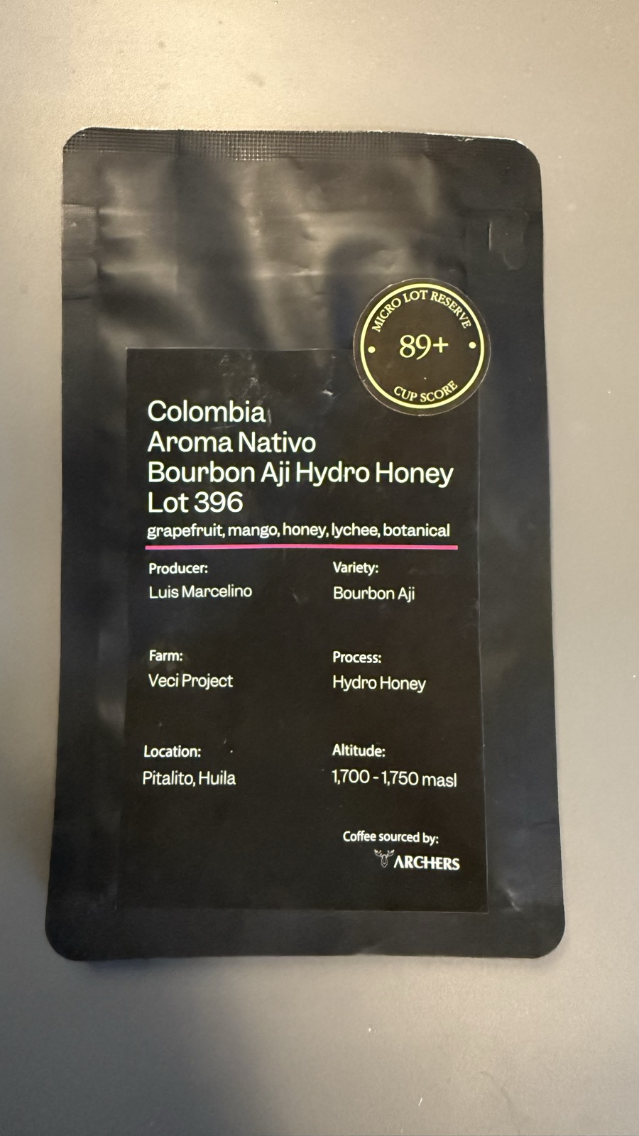 Archers — Colombia Aroma Nativo Bourbon Aji Hydro Honey Lot 396
